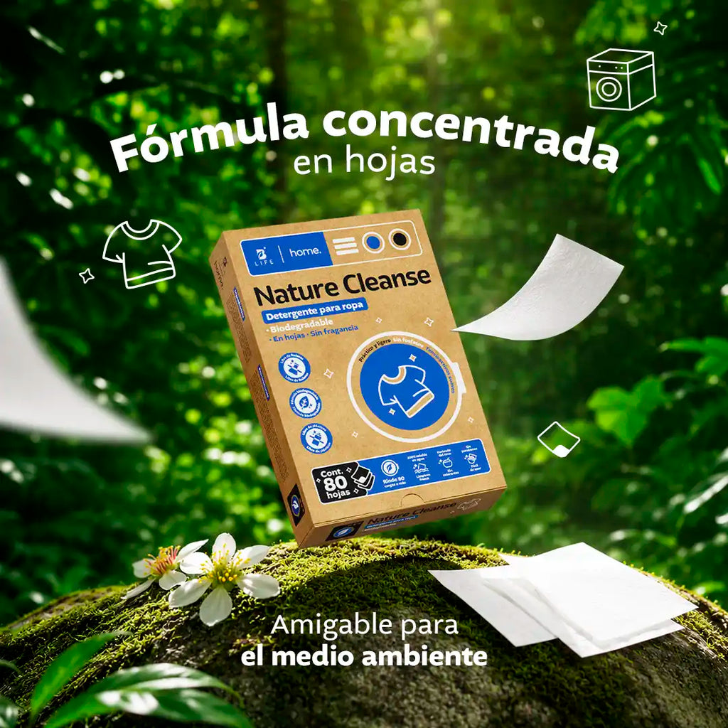 Detergente para ropa en hojas | Nature Cleanse | Fórmula Biodegradable | 80 Hojas