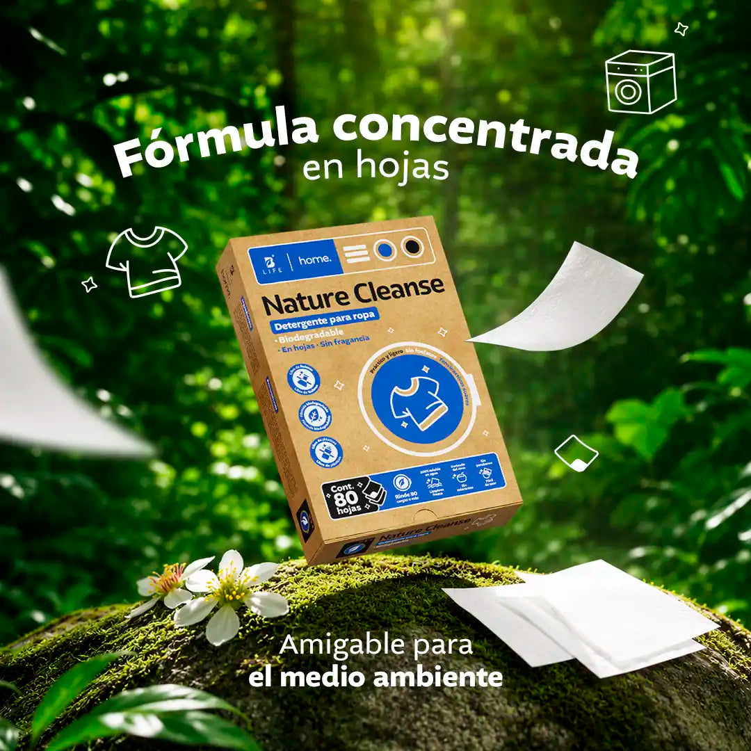 Detergente para ropa en hojas | Nature Cleanse | Fórmula Biodegradable | 80 Hojas