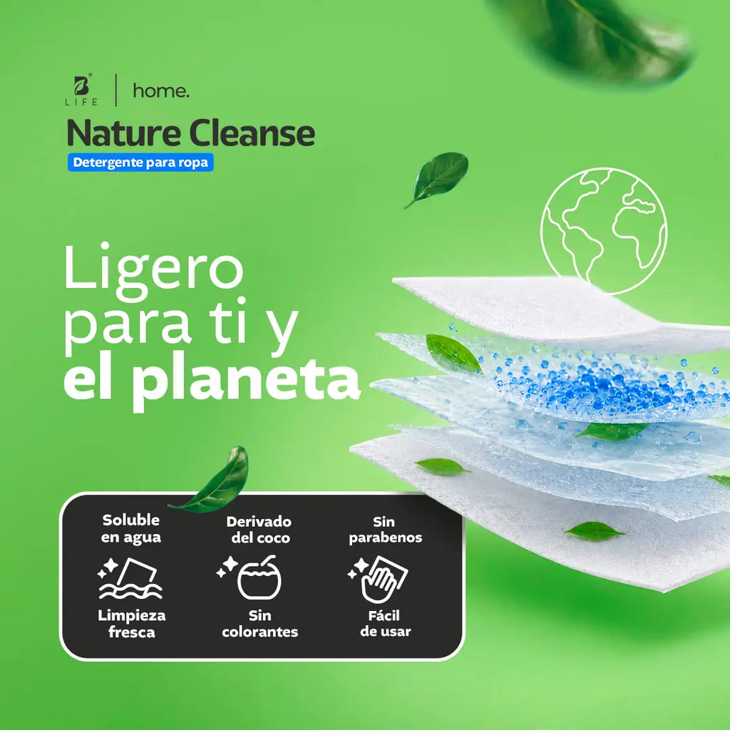 Detergente para ropa en hojas | Nature Cleanse | Fórmula Biodegradable | 80 Hojas