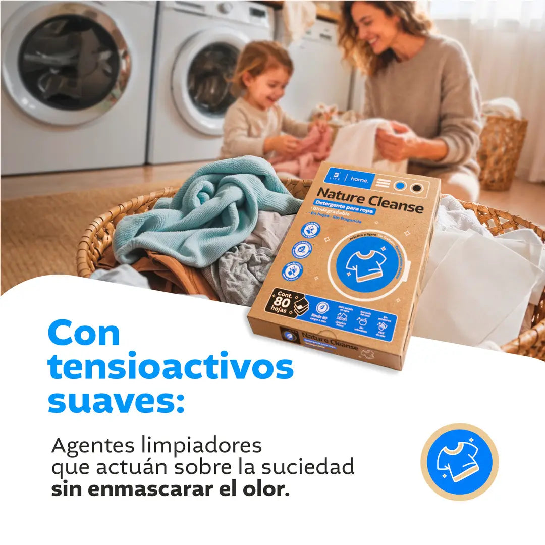 Detergente para ropa en hojas | Nature Cleanse | Fórmula Biodegradable | 80 Hojas