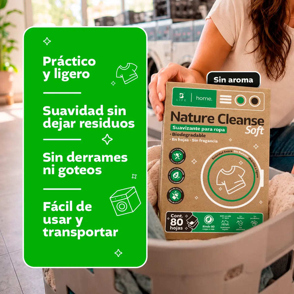 Suavizante para ropa en hojas | Nature Cleanse Soft | Fórmula Biodegradable | 80 Hojas