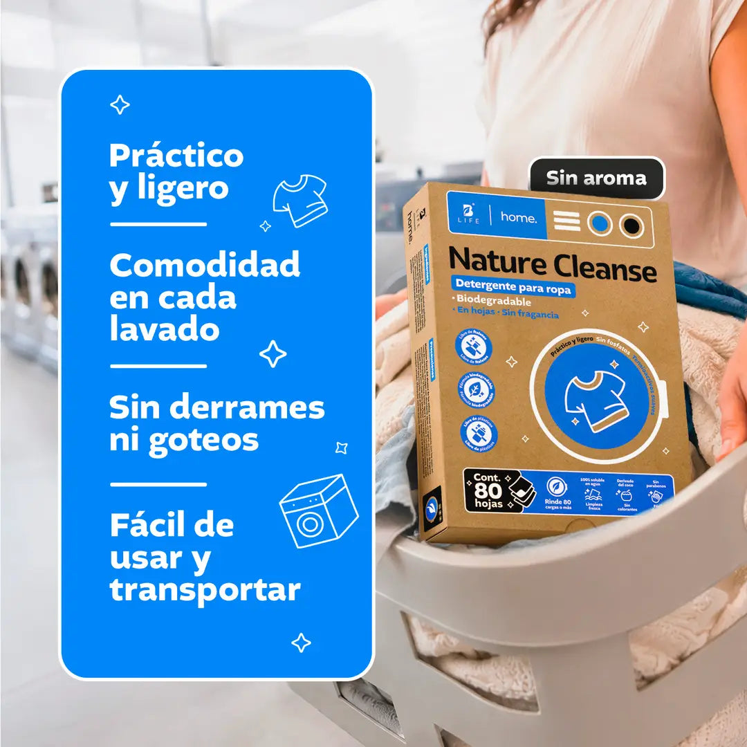 Detergente para ropa en hojas | Nature Cleanse | Fórmula Biodegradable | 80 Hojas