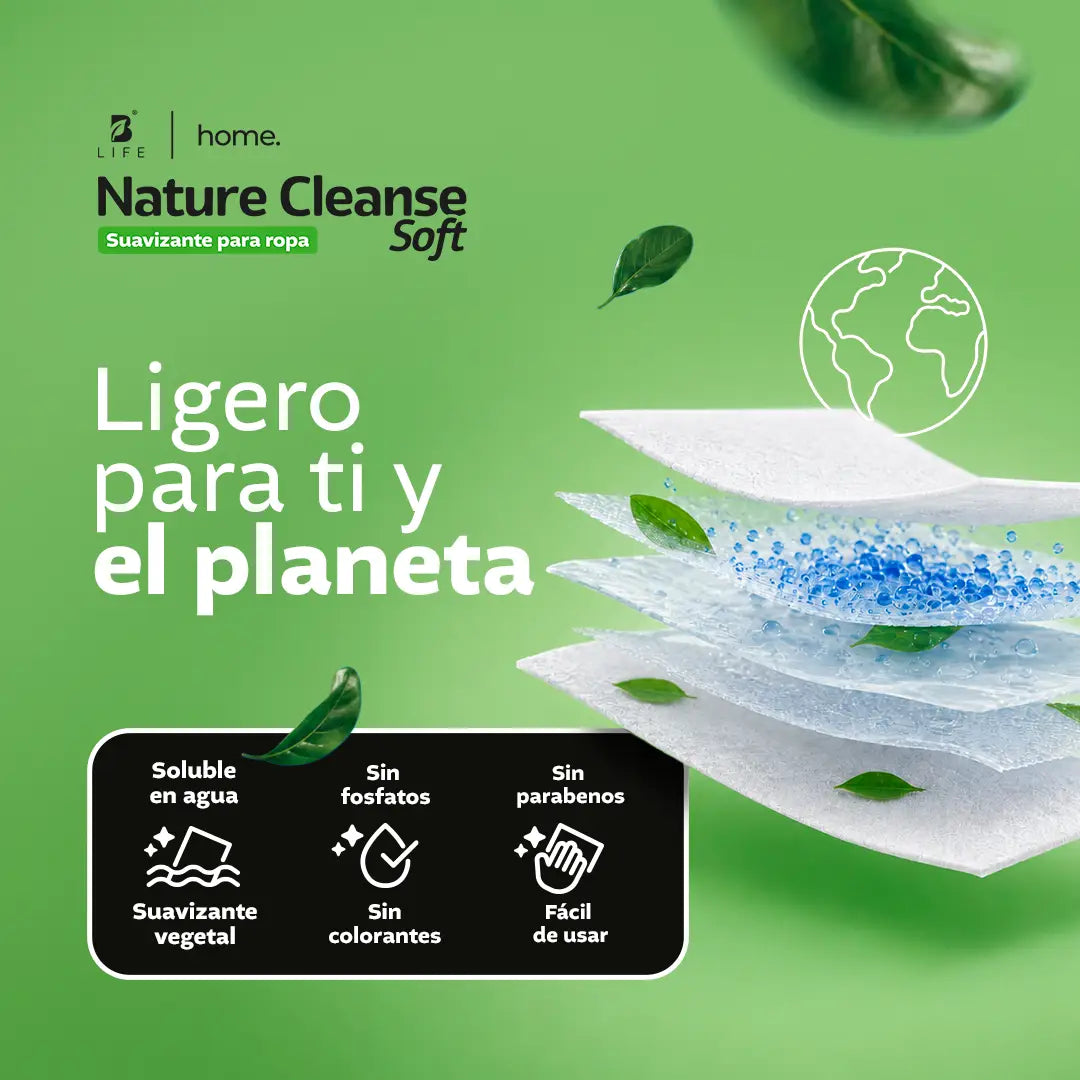 Suavizante para ropa en hojas | Nature Cleanse Soft | Fórmula Biodegradable | 80 Hojas