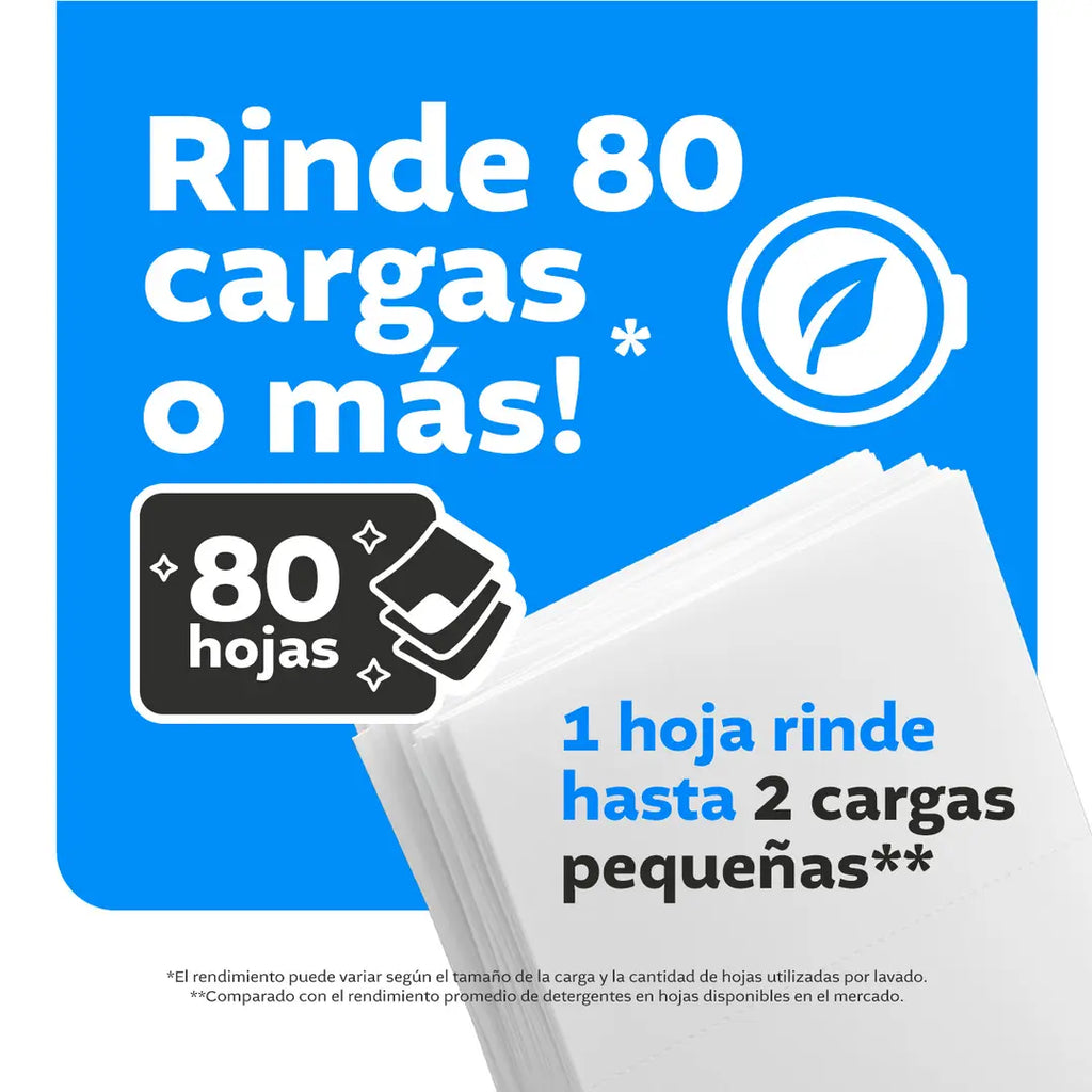 Detergente para ropa en hojas | Nature Cleanse | Fórmula Biodegradable | 80 Hojas