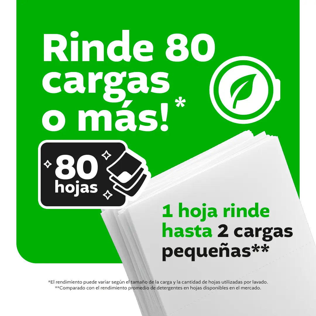 Suavizante para ropa en hojas | Nature Cleanse Soft | Fórmula Biodegradable | 80 Hojas