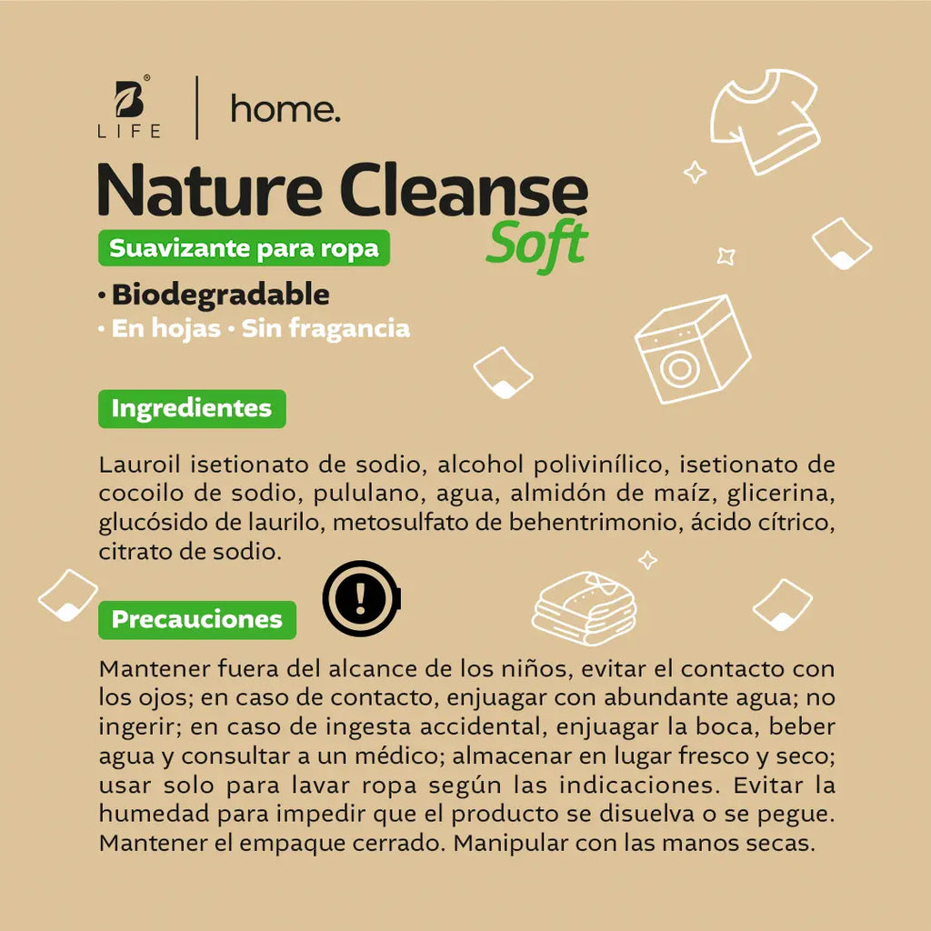 Suavizante para ropa en hojas | Nature Cleanse Soft | Fórmula Biodegradable | 80 Hojas