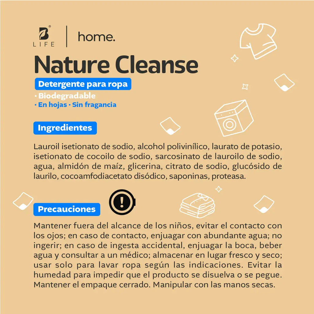 Detergente para ropa en hojas | Nature Cleanse | Fórmula Biodegradable | 80 Hojas