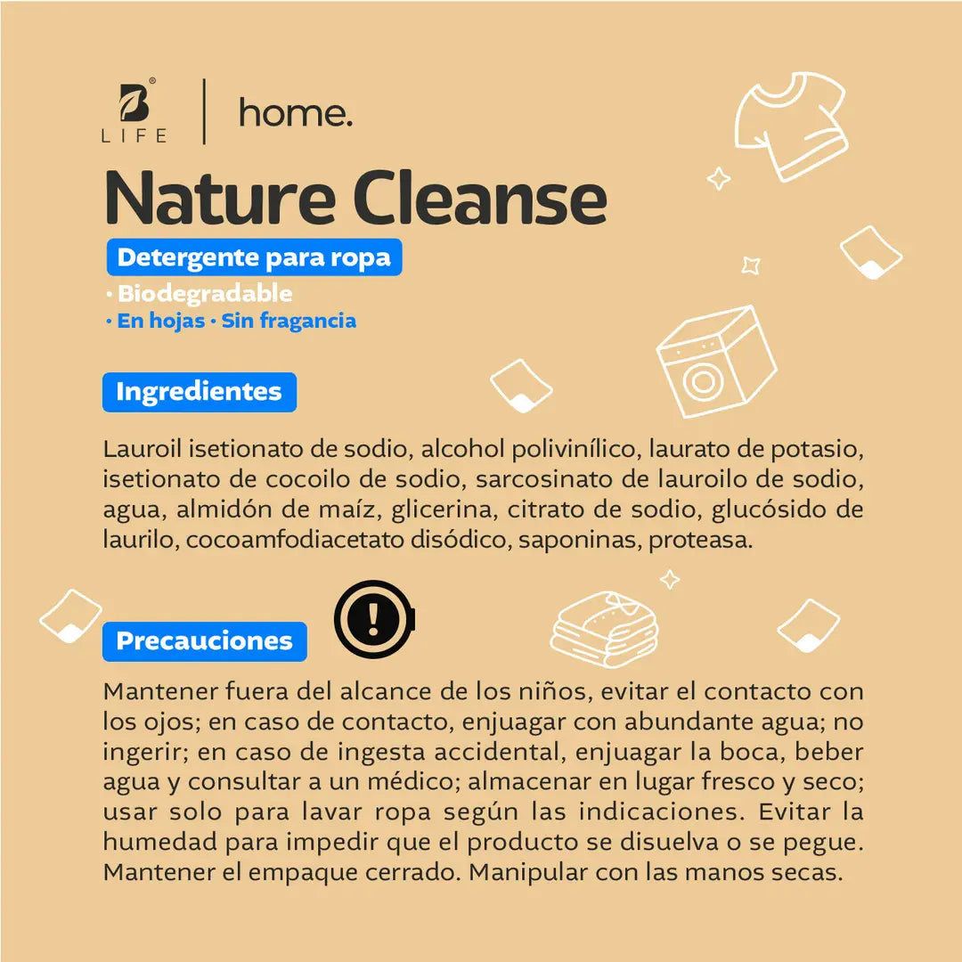 Detergente para ropa en hojas | Nature Cleanse | Fórmula Biodegradable | 80 Hojas