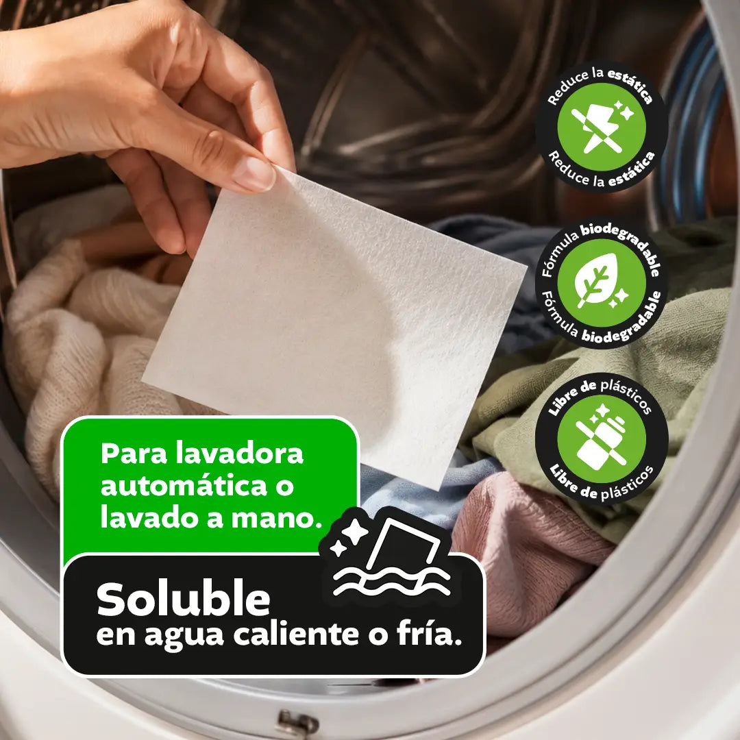Suavizante para ropa en hojas | Nature Cleanse Soft | Fórmula Biodegradable | 80 Hojas