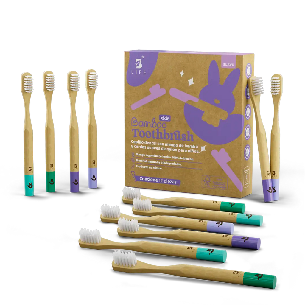 Bamboo Toothbrush Kids | Cepillos Dentales de Bambú para Niños 6 o 12 Piezas - Kit 12 unidades - B Life®