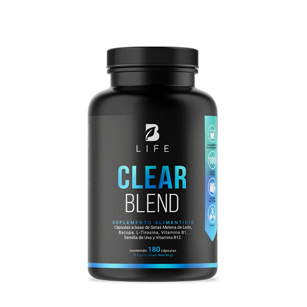 Mezcla de  Hongo Melena de León, Bacopa, L-Tirosina, Vitamina B1, Semilla de Uva Roja y Vitamina B12 | B Life