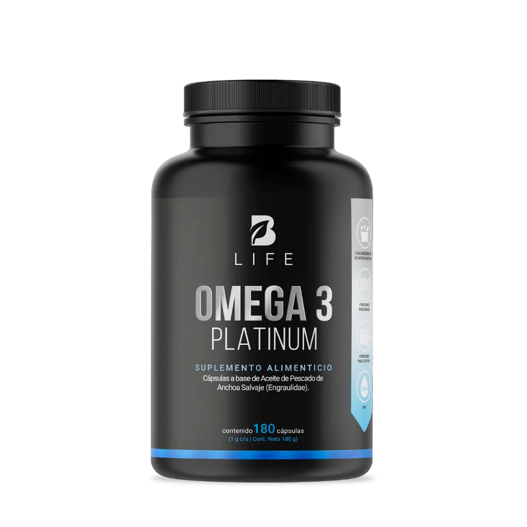 Omega 3 Platinum | Anchoa Salvaje con EPA y DHA | sin Metales Pesados | 1000 mg por porción  - 180 Caps | 1000 mg - B Life®
